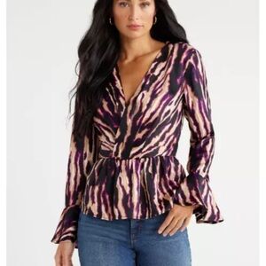 Sofia Jeans by Sofia Vergara Zebra print peplum blouse.